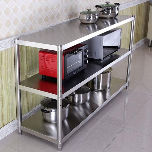 304不锈钢厨房置物架落地3层放锅架子微波炉收纳架储物架家用货架视频