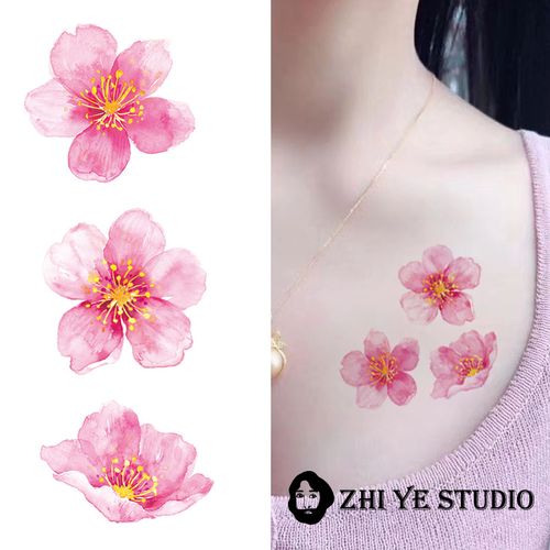 枝爷山寺桃花纹身贴粉色花朵花苞花瓣少女防水持久中国风复古国潮