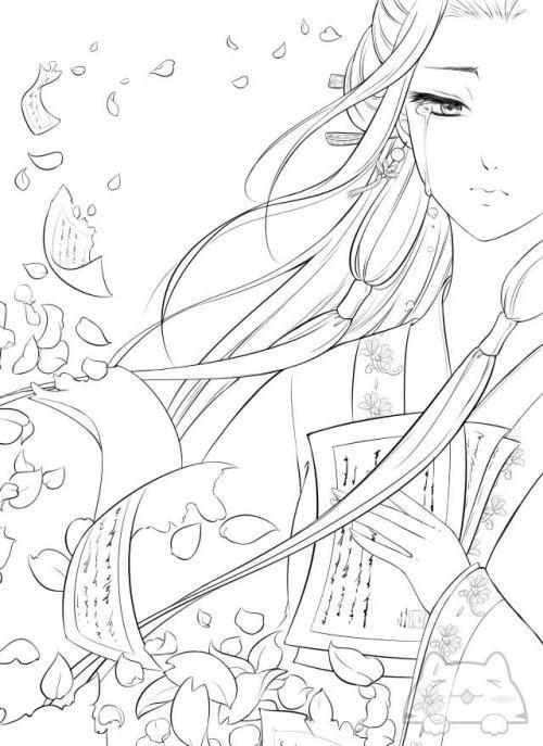 干货| 100张女生绘画线稿素材二次元动漫古风美女