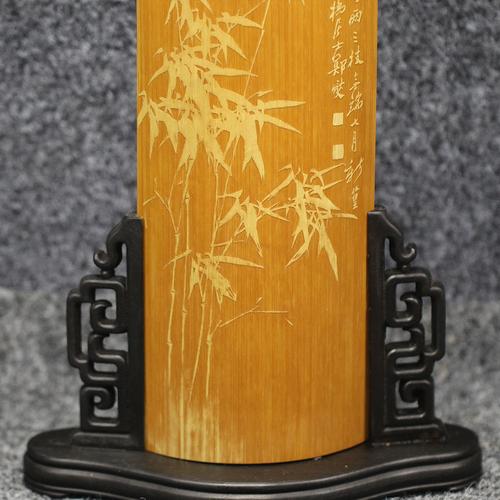 竹刻名师王丽霞黄山冬竹精品《郑板桥竹意图》臂搁