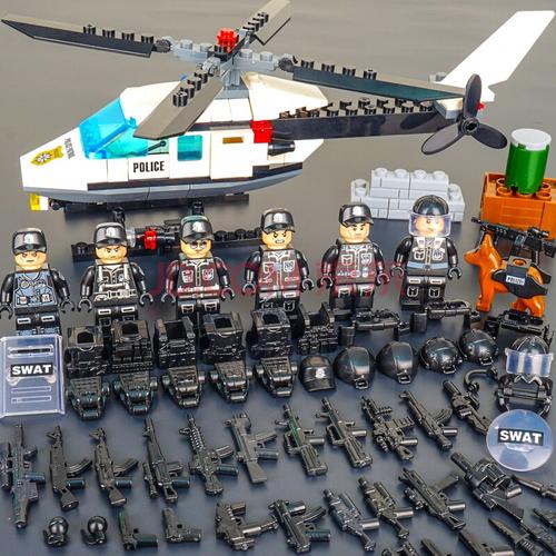 乐高警察人仔城市特种兵特警小人军事积木8-10岁男孩拼装玩具 直升机