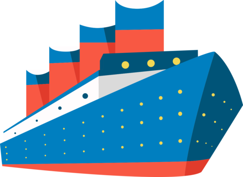 剪纸扁平风蓝色卡通海游轮板免扣元素