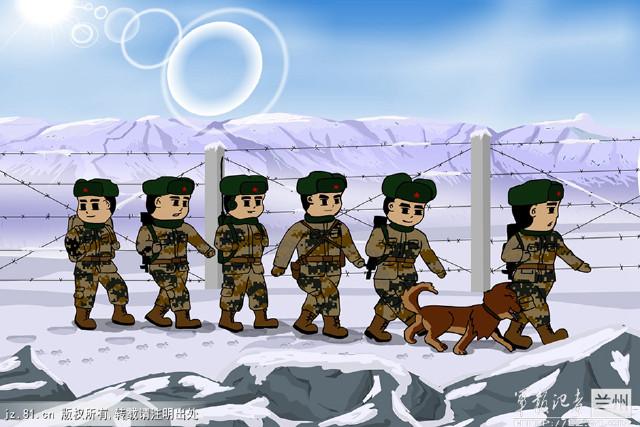 边防军巡逻漫画军犬很萌