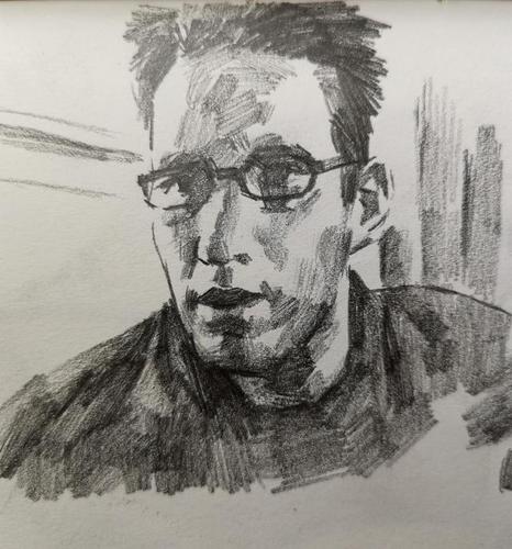 戴眼镜男子的素描头像