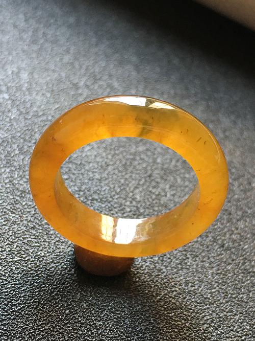 翡翠冰种黄翡满黄指环戒指185mma货老种高档冰黄玉戒18号圈带证