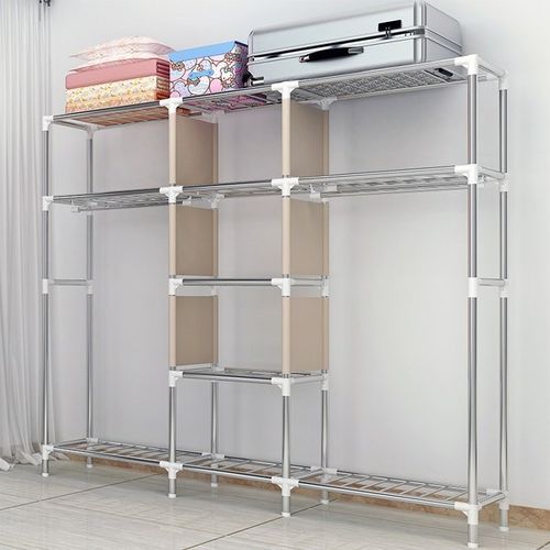 简易衣柜特大号钢管加厚不锈钢家用组装双人布艺加粗全钢架加固