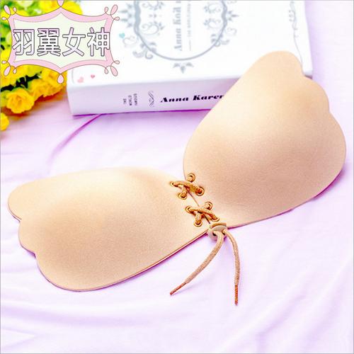 新品 拉拉女神羽翼无肩带女士内衣 硅胶乳贴拉绳绑带聚拢隐形文胸