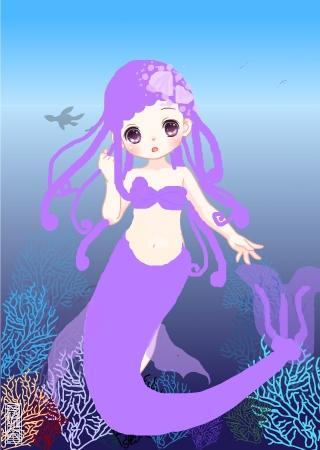 紫色头发的美人鱼用简笔画的