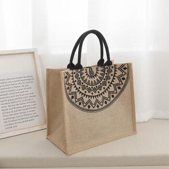 手提袋麻布袋民族风复古手提包夏季国潮亚麻通勤包补习包手提公文包麻