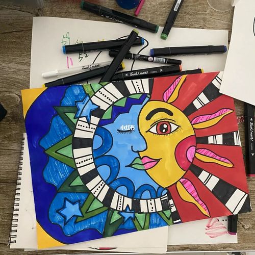 创意儿童画,练习对比色和初步认识冷色调暖色调_儿童画_创意美术_冷