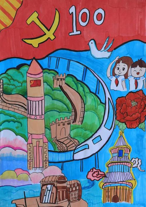 《移动图书馆》王梦迪《喜迎建党百年》张珂萱《花儿向阳,童心向党》