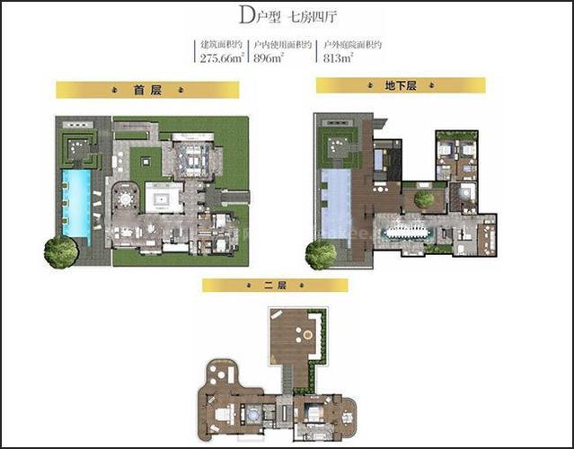 仁恒海棠湾别墅d户型7室4厅8卫约275.66㎡