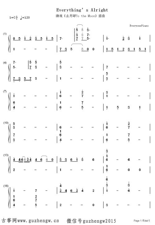 everything"s alright-游戏《去月球to the moon》插曲(简谱 需改编)