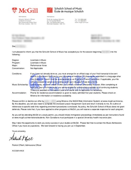 麦吉尔大学录取通知书offer2