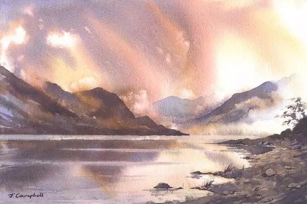 最美不过山水之间的水彩画