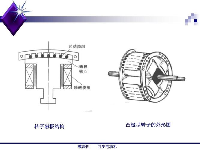 凸极型转子的外形图 转子磁极结构 模块四 同步电动机