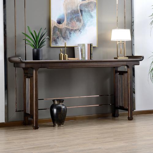 臻致美新中式条案台乌金木玄关桌中堂全实木供桌翘头案别墅大户型