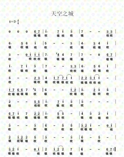 求天空之城12孔c调半音阶口琴谱