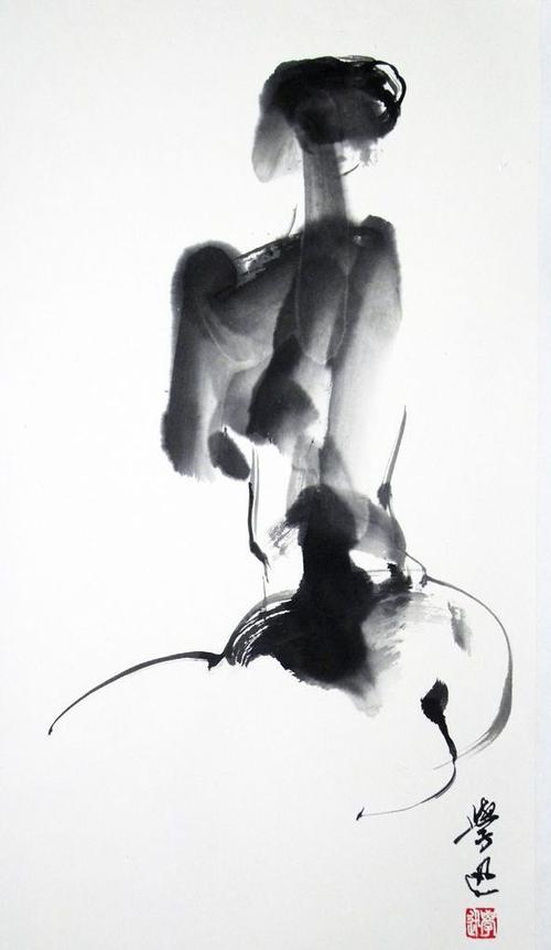 【转载】广州美术雕塑学院 李学迅水墨人体