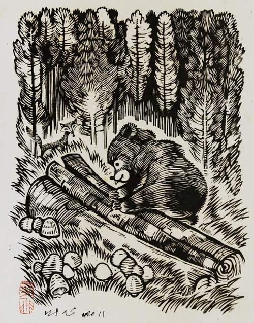 水印木刻作品《小号手》巧妙地