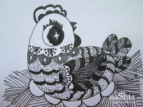 黑白线描画《母鸡孵蛋》的作画步骤