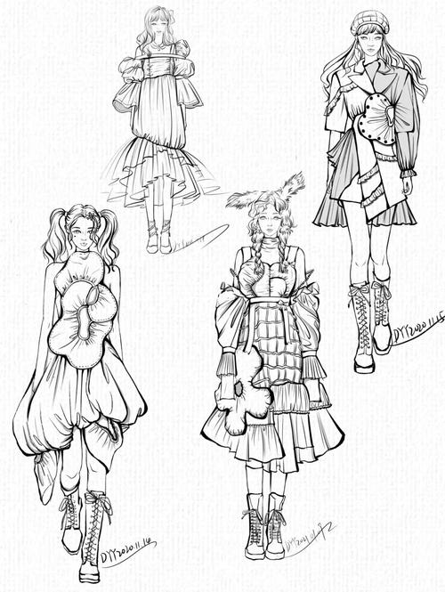 服装设计图|手绘图|款式图|线稿_线稿_手绘图_服装设计_笔刷_服装效果