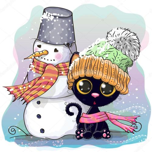 名称:可爱的小猫和雪人