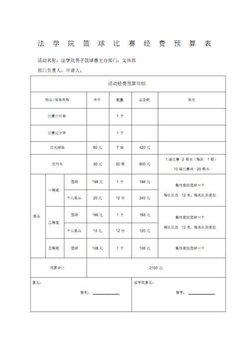 比     赛      经     费      预     算     表    活动名称