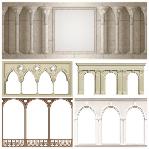 白色简约复古欧式拱门立柱罗马柱石石柱背景图片设计