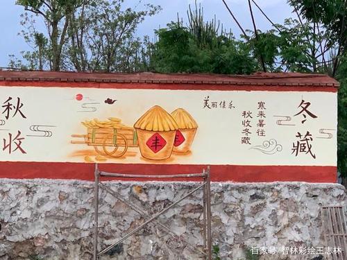 智林作品:农耕文化壁画系列,户外作画,半个月工资1