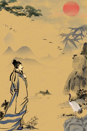 中国风诗人飞鹤米黄色背景素材