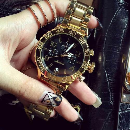 大表盘女款高档钢带女表时装表机械造型金色多功能防水手表女优惠券