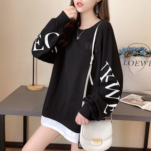 幂凝早秋季卫衣女春秋装韩版宽松中长款假两件上衣薄款ins盐系外套潮