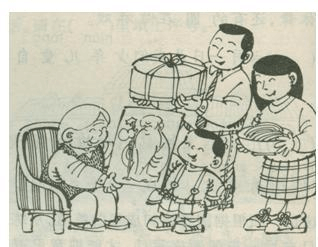 苏教版语文二年级看图写话 看图写话: 小明的奶奶过生日了,小明,爸爸