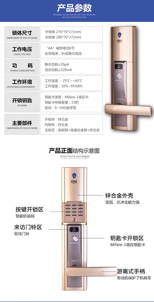 新品特惠坚朗海贝斯智能锁防盗门锁电子门锁家用智能门锁自带门铃