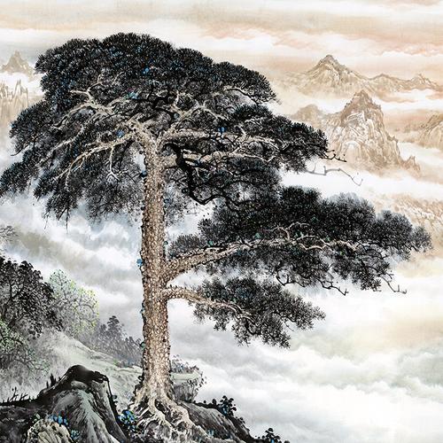 迎客松国画山水画横幅字画微喷复制品宣纸画心装裱国画