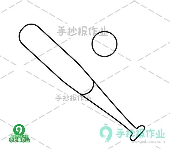 继续将棒球的纹理线画出来~棒球涂上浅浅的颜色,棒球棍底部用深蓝色