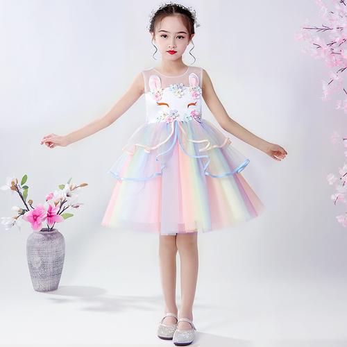 七色王国女童春秋新款洋气女童连衣裙女宝宝爱莎宝公主裙女公主儿童