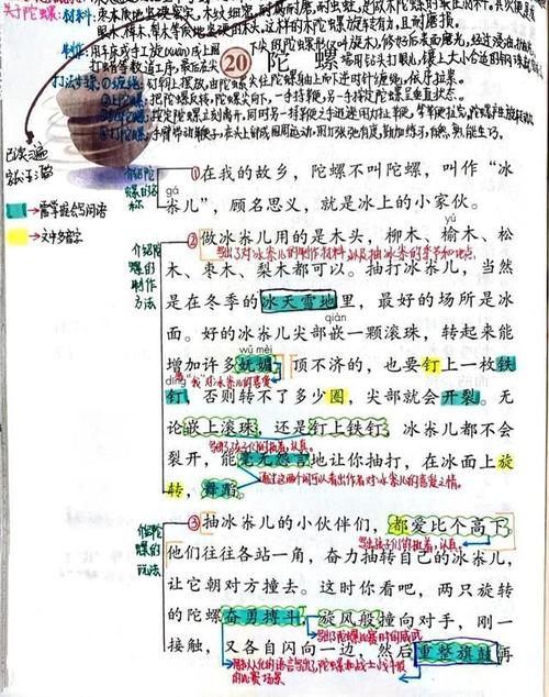 四年级语文上册二十课陀螺课文笔记自主预习的好帮手
