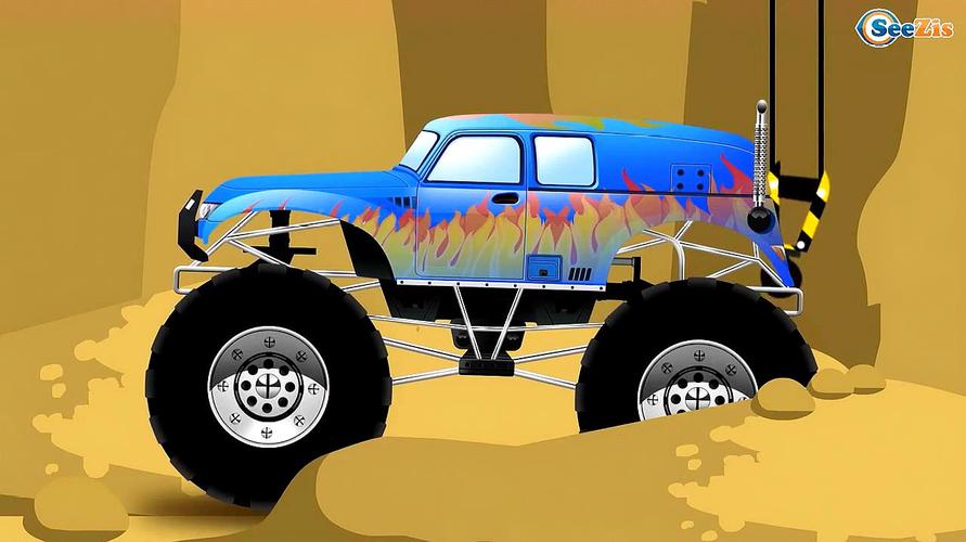 掉进大坑的疯狂大脚汽车