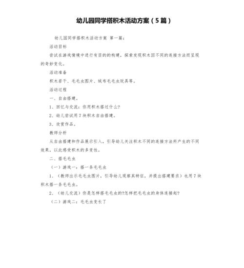 幼儿园同学搭积木活动方案(5篇)