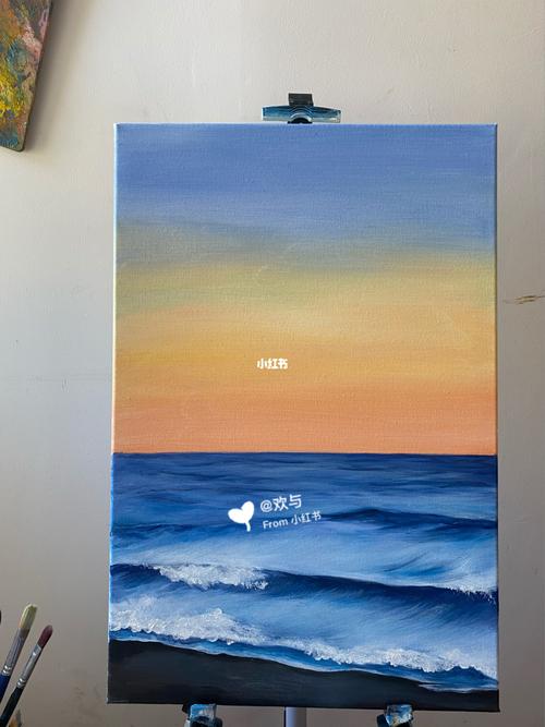 被推着走,跟着生活流,大海丙烯画_大海_丙烯画_颜料_橘红_我的日常