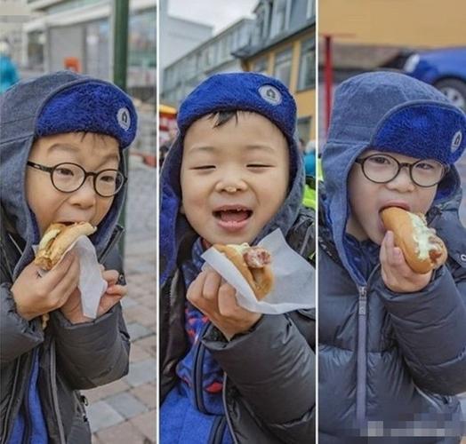 宋一国晒三胞胎近照 大口吃热狗鼻沾酱料模样超可爱