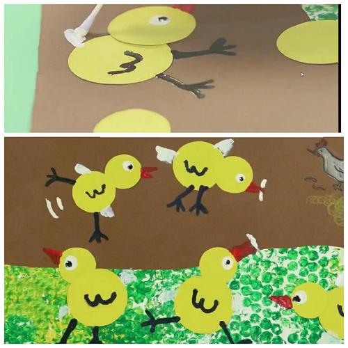 手工画《小鸡捉虫》完成啦!