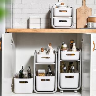 厨房置物架橱柜收纳架双层抽屉式收纳盒水槽下台面分隔抽拉调料架