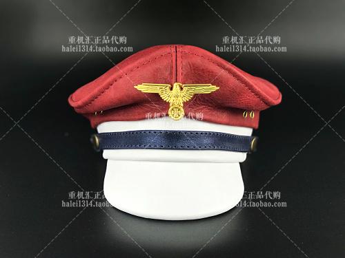 现货新品红白复古牛皮二战将军帽哈雷印第安骑士军官帽皮帽船长帽