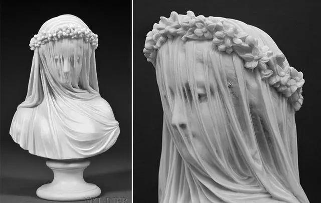 大理石雕塑之美:蒙着面纱的女人