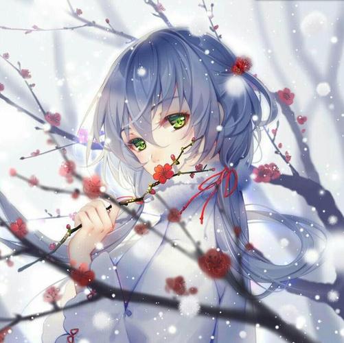 美少女动漫美女白发雪梅花