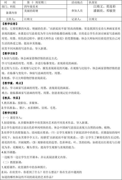 2017年第一学期四年级美术集体备课记录