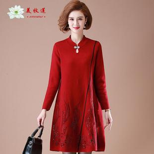 妈妈气质遮肚子连衣裙中老年女装加肥加大码打底衫高端毛衣裙子厚
